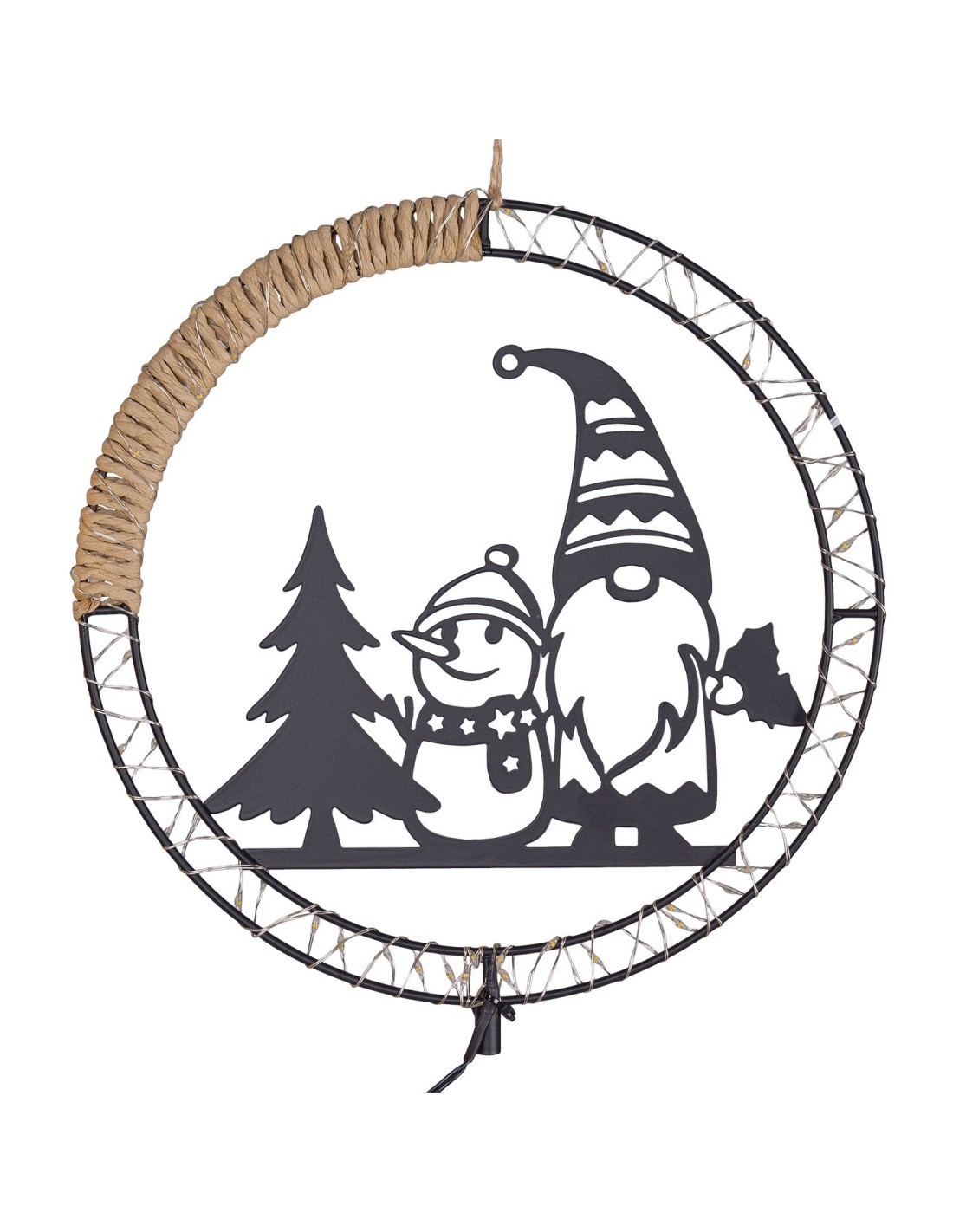 LUCI DI NATALE: vendita online Decorazione di Natale MPK Ring ø25cm, Mix2 Soggetti in Metallo Nero, MicroLED Bianco Caldo, Ti...