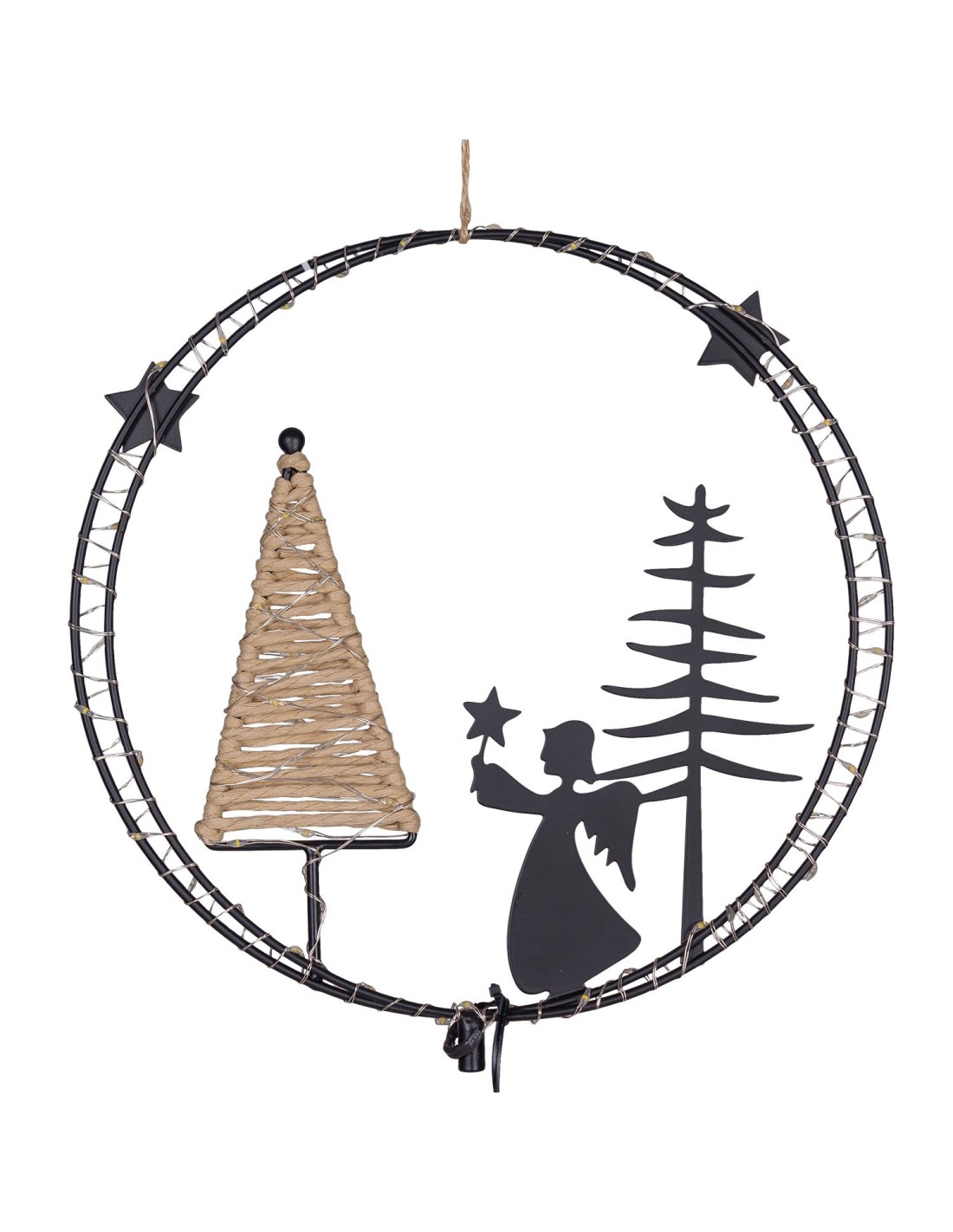 LUCI DI NATALE: vendita online Decorazione di Natale MPK Ring ø25cm, Mix2 Soggetti in Metallo Nero, MicroLED Bianco Caldo, Ti...