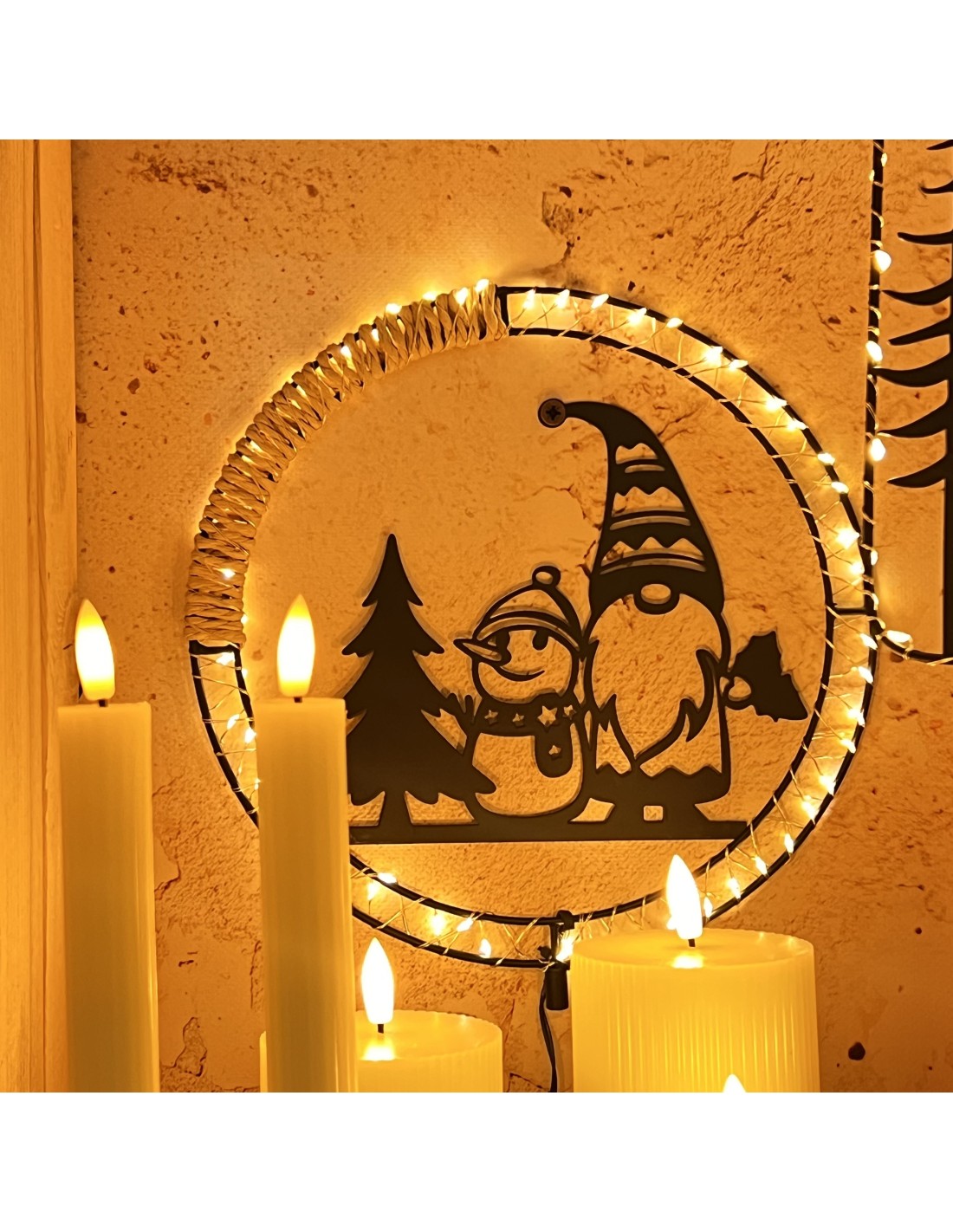 LUCI DI NATALE: vendita online Decorazione di Natale MPK Ring ø25cm, Mix2 Soggetti in Metallo Nero, MicroLED Bianco Caldo, Ti...