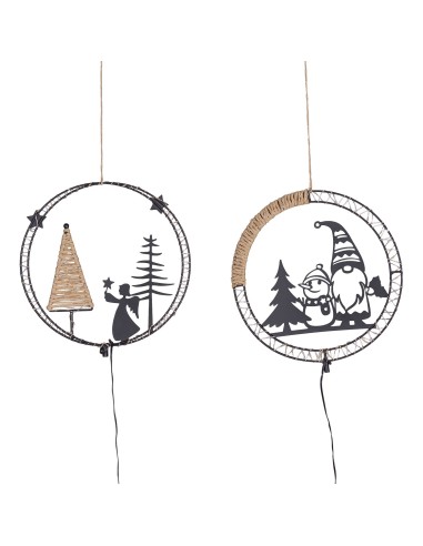LUCI DI NATALE: vendita online Decorazione di Natale MPK Ring ø25cm, Mix2 Soggetti in Metallo Nero, MicroLED Bianco Caldo, Ti...