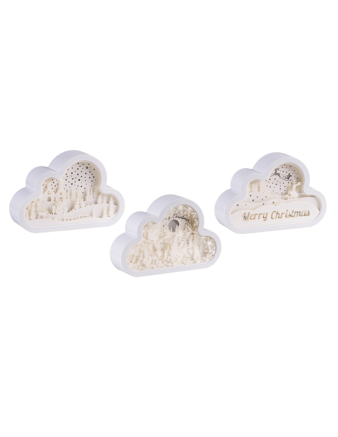 LUCI DI NATALE: vendita online Decorazione di Natale Papercut Silhouette Nuvola 20cm, Mix3 Modelli, LED Bianco Caldo e Blu, T...