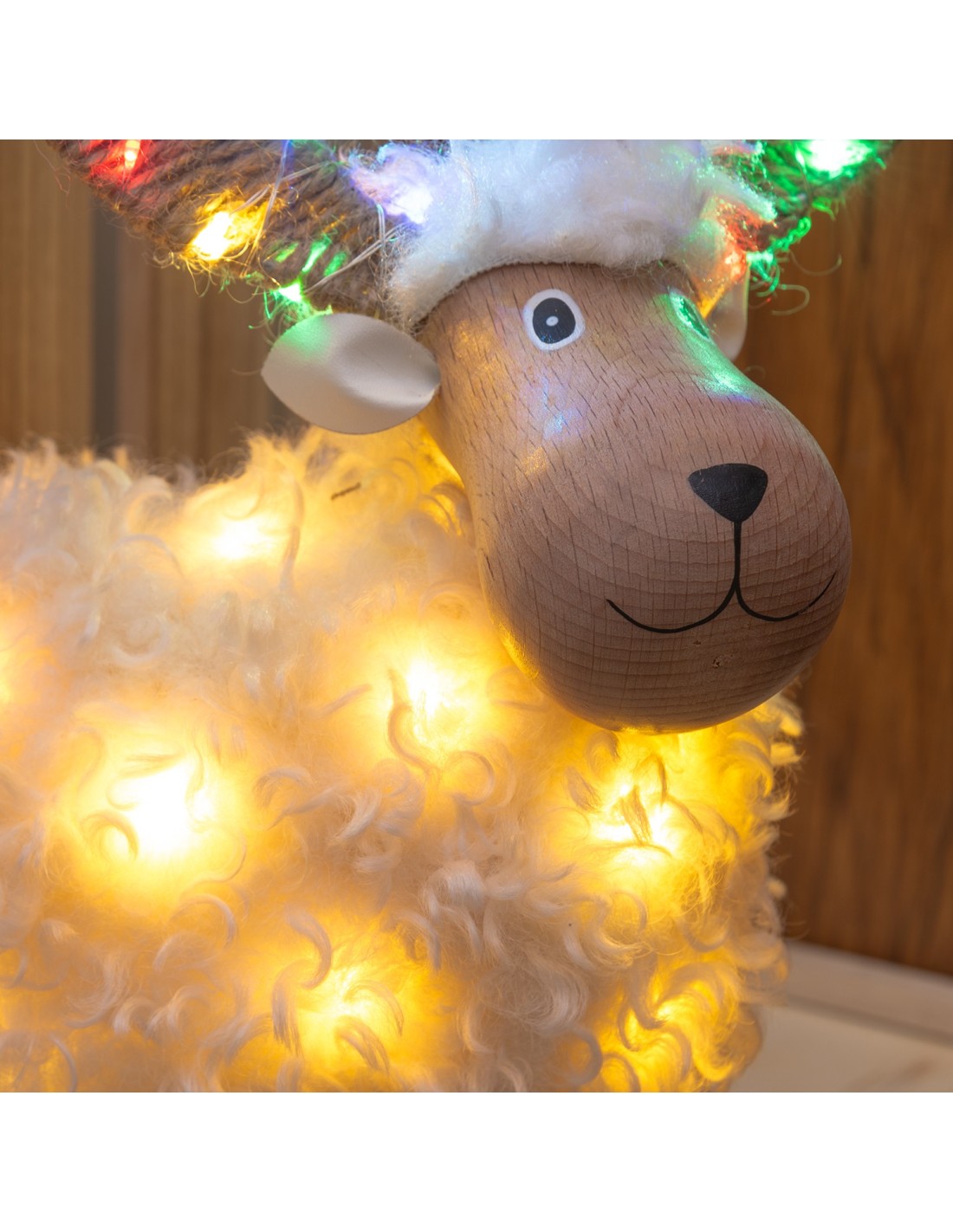 LUCI DI NATALE: vendita online Pecorenna di Natale H31cm, 50 MicroLED Dual Color Bianco Caldo e Multi, 9 Giochi di Luce, Time...