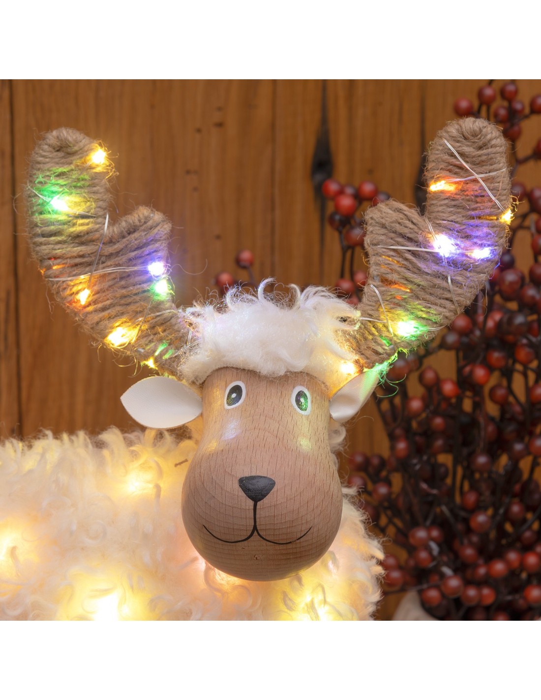 LUCI DI NATALE: vendita online Pecorenna di Natale H31cm, 50 MicroLED Dual Color Bianco Caldo e Multi, 9 Giochi di Luce, Time...