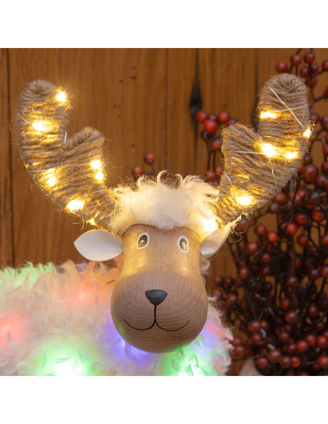 LUCI DI NATALE: vendita online Pecorenna di Natale H31cm, 50 MicroLED Dual Color Bianco Caldo e Multi, 9 Giochi di Luce, Time...