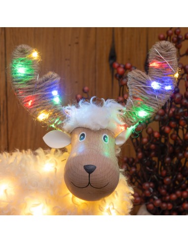 LUCI DI NATALE: vendita online Pecorenna di Natale H31cm, 50 MicroLED Dual Color Bianco Caldo e Multi, 9 Giochi di Luce, Time...