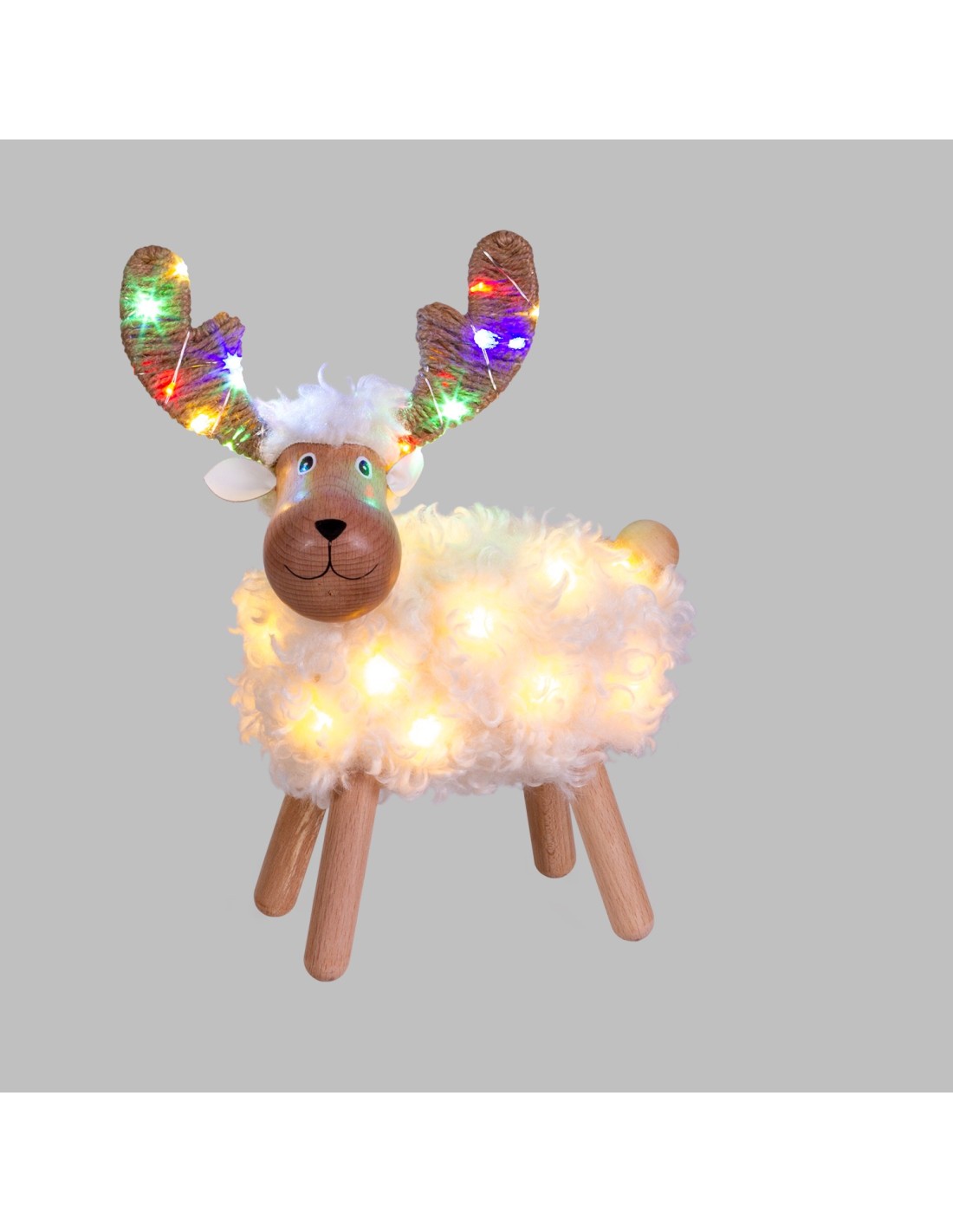 LUCI DI NATALE: vendita online Pecorenna di Natale H31cm, 50 MicroLED Dual Color Bianco Caldo e Multi, 9 Giochi di Luce, Time...