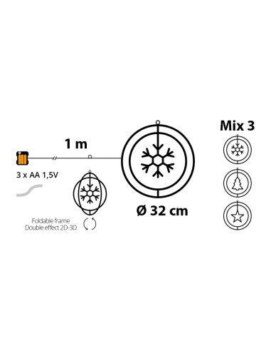 LUCI DI NATALE: vendita online Decorazione di Natale ø32cm PGS Crystal, Mix3 Soggetti Stella Fiocco Albero, MicroLED Bianco C...