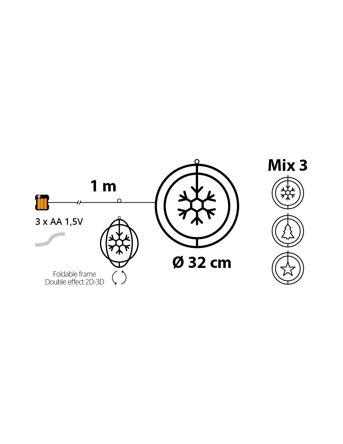 LUCI DI NATALE: vendita online Decorazione di Natale ø32cm PGS Crystal, Mix3 Soggetti Stella Fiocco Albero, MicroLED Bianco C...