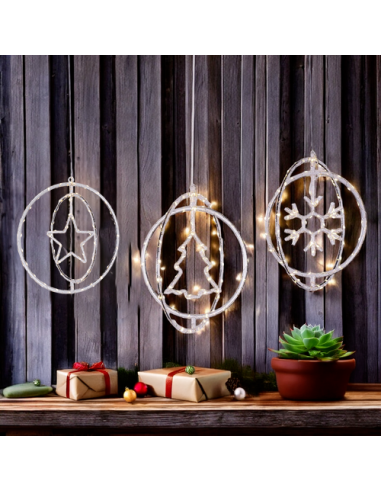 LUCI DI NATALE: vendita online Decorazione di Natale ø32cm PGS Crystal, Mix3 Soggetti Stella Fiocco Albero, MicroLED Bianco C...