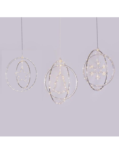 LUCI DI NATALE: vendita online Decorazione di Natale ø32cm PGS Crystal, Mix3 Soggetti Stella Fiocco Albero, MicroLED Bianco C...