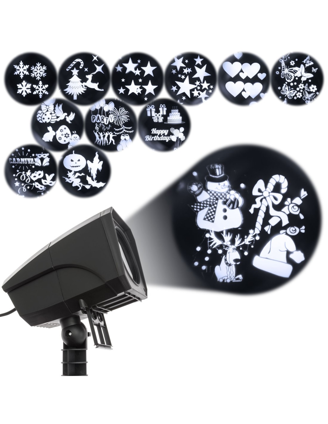 LUCI DI NATALE: vendita online Proiettore Garden LED Oscar, 12 Soggetti Intercambiabili, Effetto Rotante, 4x3W LED Bianco, Es...