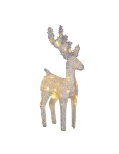 LUCI DI NATALE: vendita online Renna di Natale 3D H58cm, Tessuto Bianco Iridescente, 30 LED Bianco Caldo SuperBright, Timer 8...