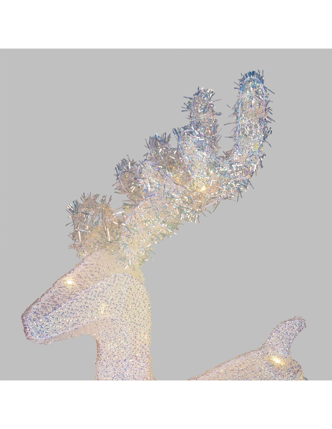 LUCI DI NATALE: vendita online Renna di Natale 3D H58cm, Tessuto Bianco Iridescente, 30 LED Bianco Caldo SuperBright, Timer 8...