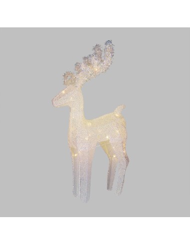 LUCI DI NATALE: vendita online Renna di Natale 3D H58cm, Tessuto Bianco Iridescente, 30 LED Bianco Caldo SuperBright, Timer 8...