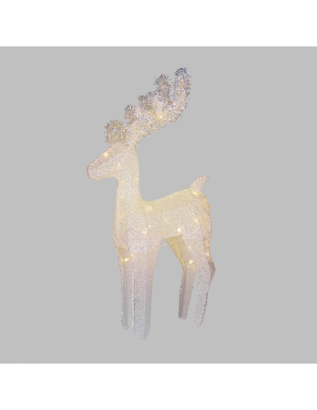 LUCI DI NATALE: vendita online Renna di Natale 3D H58cm, Tessuto Bianco Iridescente, 30 LED Bianco Caldo SuperBright, Timer 8...