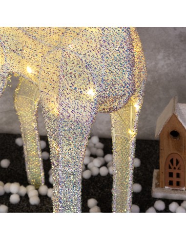 LUCI DI NATALE: vendita online Renna di Natale 3D H45cm, Tessuto Bianco Iridescente, 20 LED Bianco Caldo SuperBright, Timer 8...