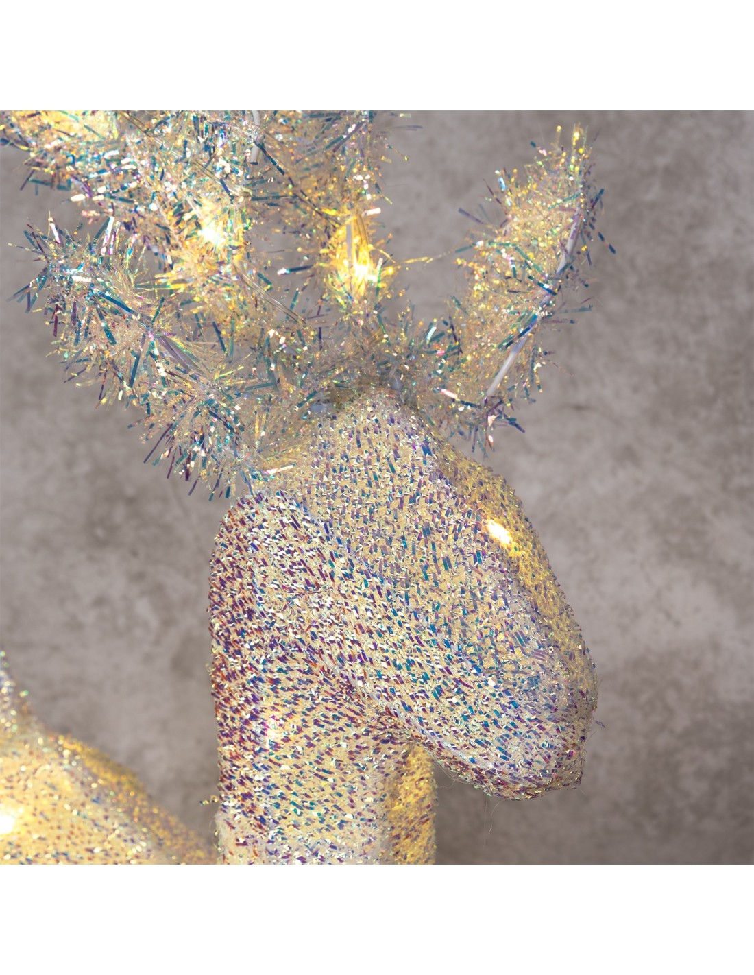 LUCI DI NATALE: vendita online Renna di Natale 3D H45cm, Tessuto Bianco Iridescente, 20 LED Bianco Caldo SuperBright, Timer 8...