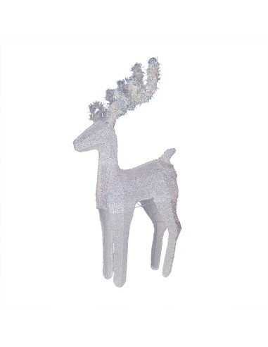 LUCI DI NATALE: vendita online Renna di Natale 3D H45cm, Tessuto Bianco Iridescente, 20 LED Bianco Caldo SuperBright, Timer 8...