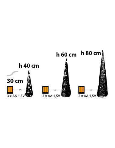 LUCI DI NATALE: vendita online Set 3 Coni di Natale IWR 3D H80-60-40cm, Tessuto Bianco Iridescente, 120 LED Bianco Caldo, Tim...