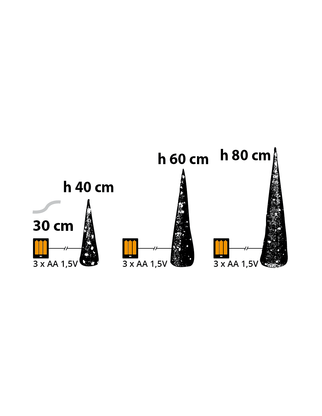 LUCI DI NATALE: vendita online Set 3 Coni di Natale IWR 3D H80-60-40cm, Tessuto Bianco Iridescente, 120 LED Bianco Caldo, Tim...