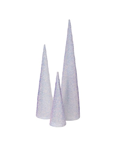 LUCI DI NATALE: vendita online Set 3 Coni di Natale IWR 3D H80-60-40cm, Tessuto Bianco Iridescente, 120 LED Bianco Caldo, Tim...