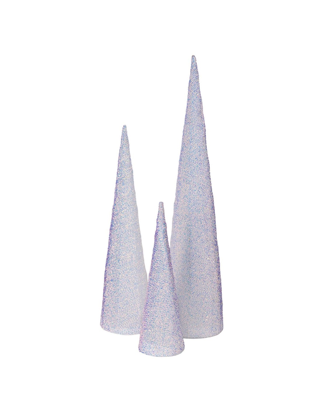 LUCI DI NATALE: vendita online Set 3 Coni di Natale IWR 3D H80-60-40cm, Tessuto Bianco Iridescente, 120 LED Bianco Caldo, Tim...