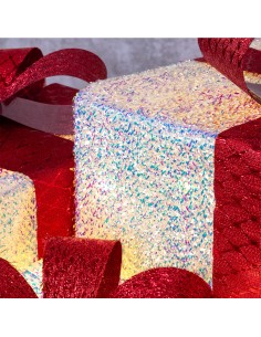 LUCI DI NATALE: vendita online Set 3 Pacchi Regalo di Natale IWR 3D 25-20-15cm, Tessuto Bianco Iridescente, 60 LED Bianco Cal... 2