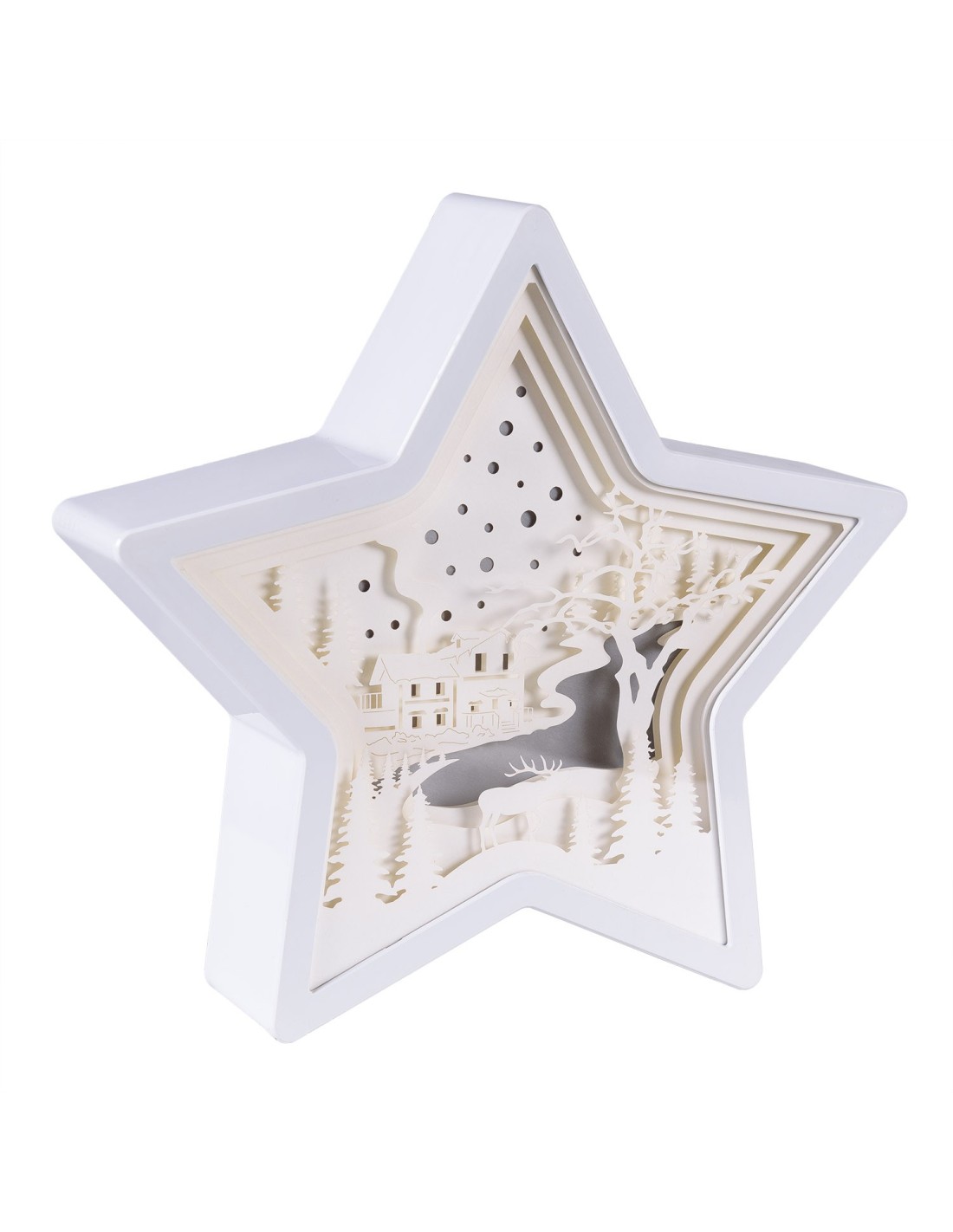 LUCI DI NATALE: vendita online Decorazione di Natale Papercut Silhouette Stella 23cm, Mix3 Modelli, LED Bianco Caldo e Blu Ef...