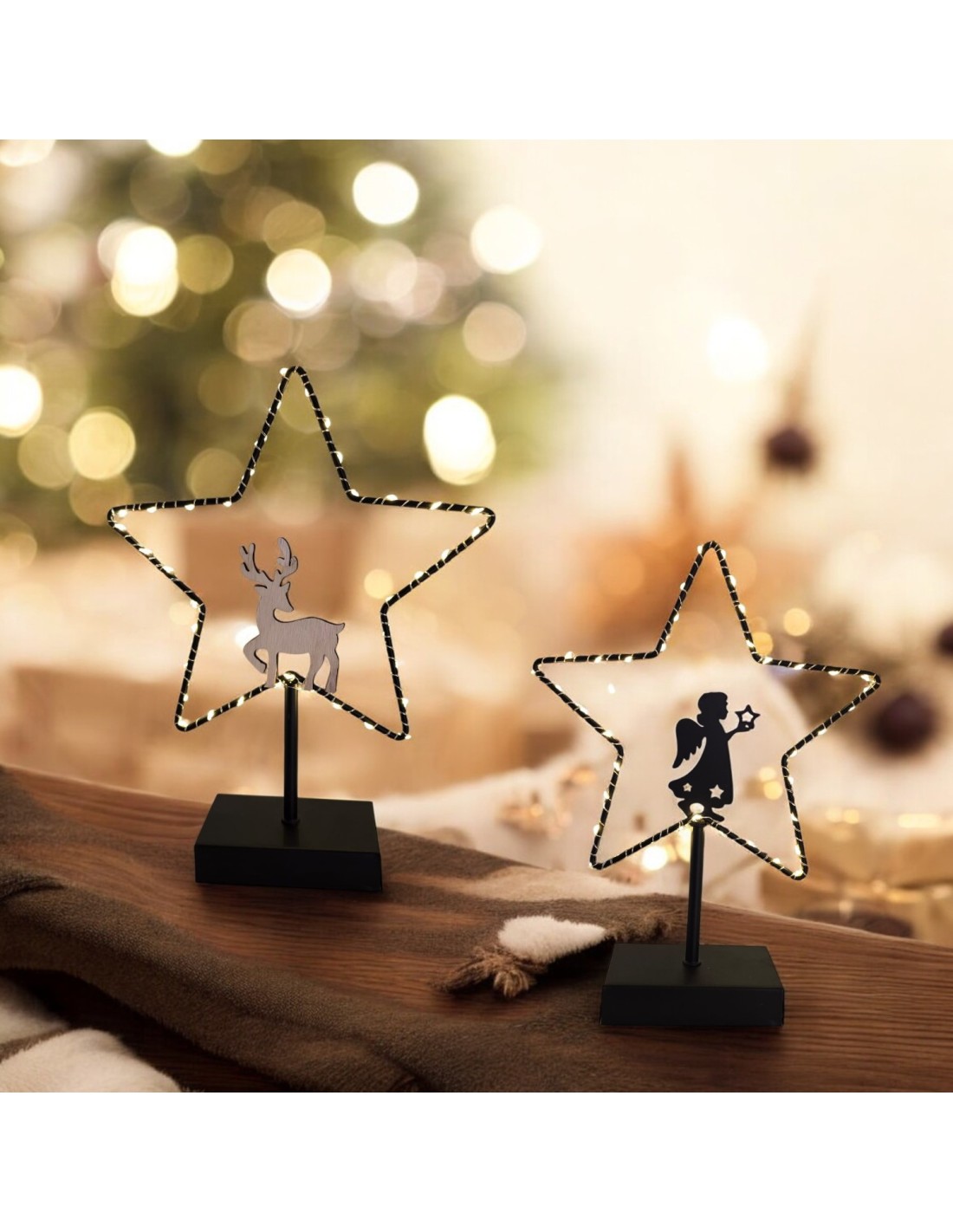 LUCI DI NATALE: vendita online Stella di Natale MPK con Base H32cm, Mix2 Modelli Angelo o Renna, MicroLED Bianco Caldo, Timer...