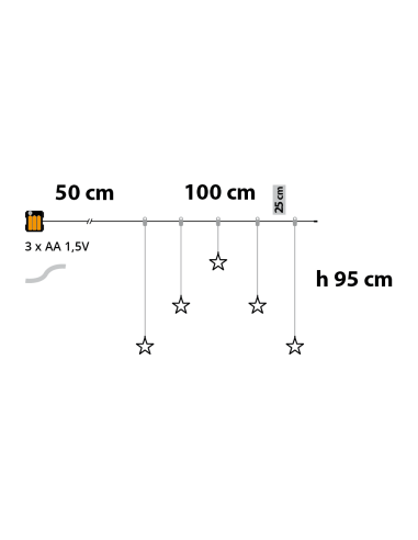 LUCI DI NATALE: vendita online Window Light di Natale 5 Stelle PSG 100x95cm, 79 MicroLED Bianco Caldo, Timer 8h, Batteria, Pl...