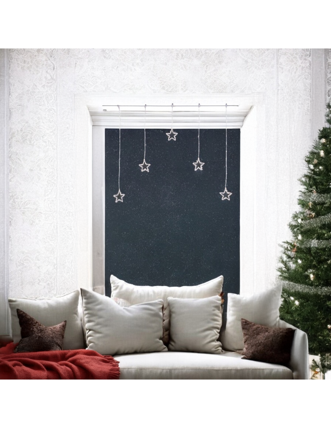 LUCI DI NATALE: vendita online Window Light di Natale 5 Stelle PSG 100x95cm, 79 MicroLED Bianco Caldo, Timer 8h, Batteria, Pl...