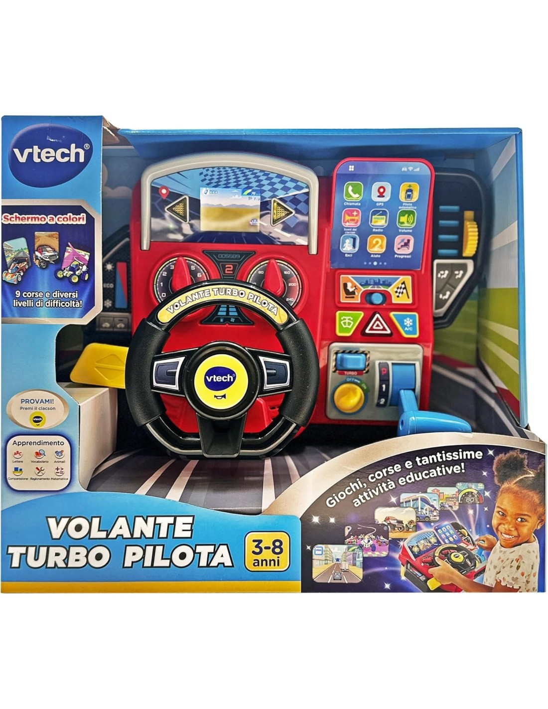 PRESCOLARI: vendita online VOLANTE TURBO PILOTA, CRUSCOTTO INTERATTIVO, 20 GIOCHI EDUCATIVI, 9 CIRCUITI, SCHERMO LCD, 3-8 ANN...