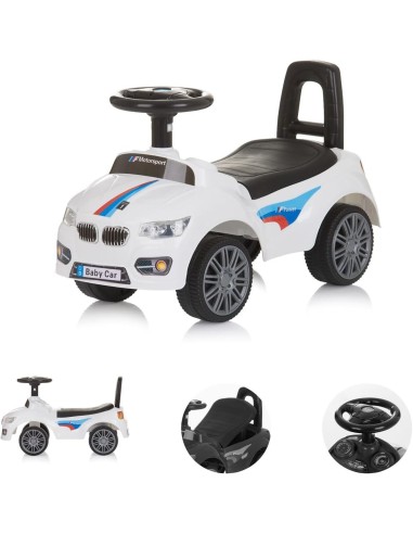 BICI - PRIMI PASSI - AUTO: vendita online AUTO CAVALCABILE, BAMBINI, SPRINTER, BIANCO, CON MUSICA, SPAZIO SOTTO SEDILE in off...