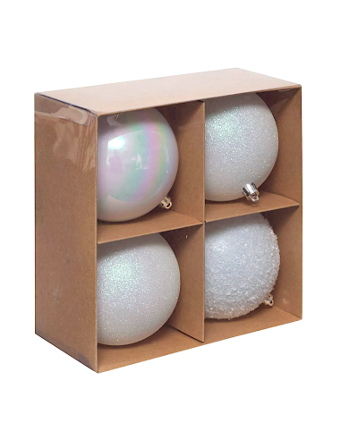 SFERE E PENDAGLI: vendita online Decorazione set 4 palline di Natale bianche Ø10cm in plastica Svea - La magia di Natale a ca...