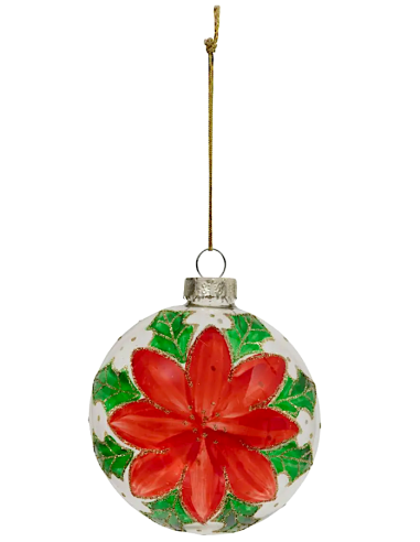 SFERE E PENDAGLI: vendita online Decorazione sfera di Natale 8cm in vetro rosso con poinsettia - La magia di Natale a casa tu...
