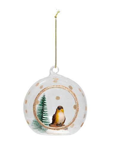 PENDENTE SFERA CON UCCELLO 10CM VETRO