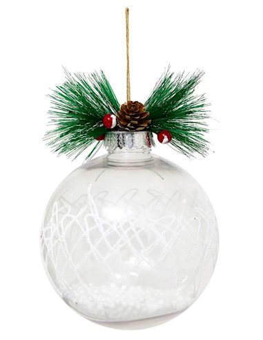 SFERE E PENDAGLI: vendita online Decorazione sfera di Natale 15cm trasparente con ramo di agrifoglio - La magia di Natale a c...