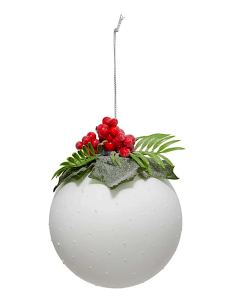 SFERE E PENDAGLI: vendita online Decorazione sfera di Natale 10cm in vetro bianco con agrifoglio - La magia di Natale a casa ...