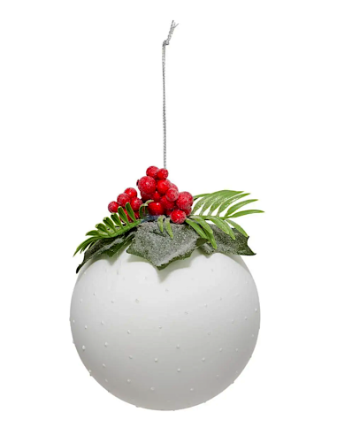SFERE E PENDAGLI: vendita online Decorazione sfera di Natale 10cm in vetro bianco con agrifoglio - La magia di Natale a casa ...