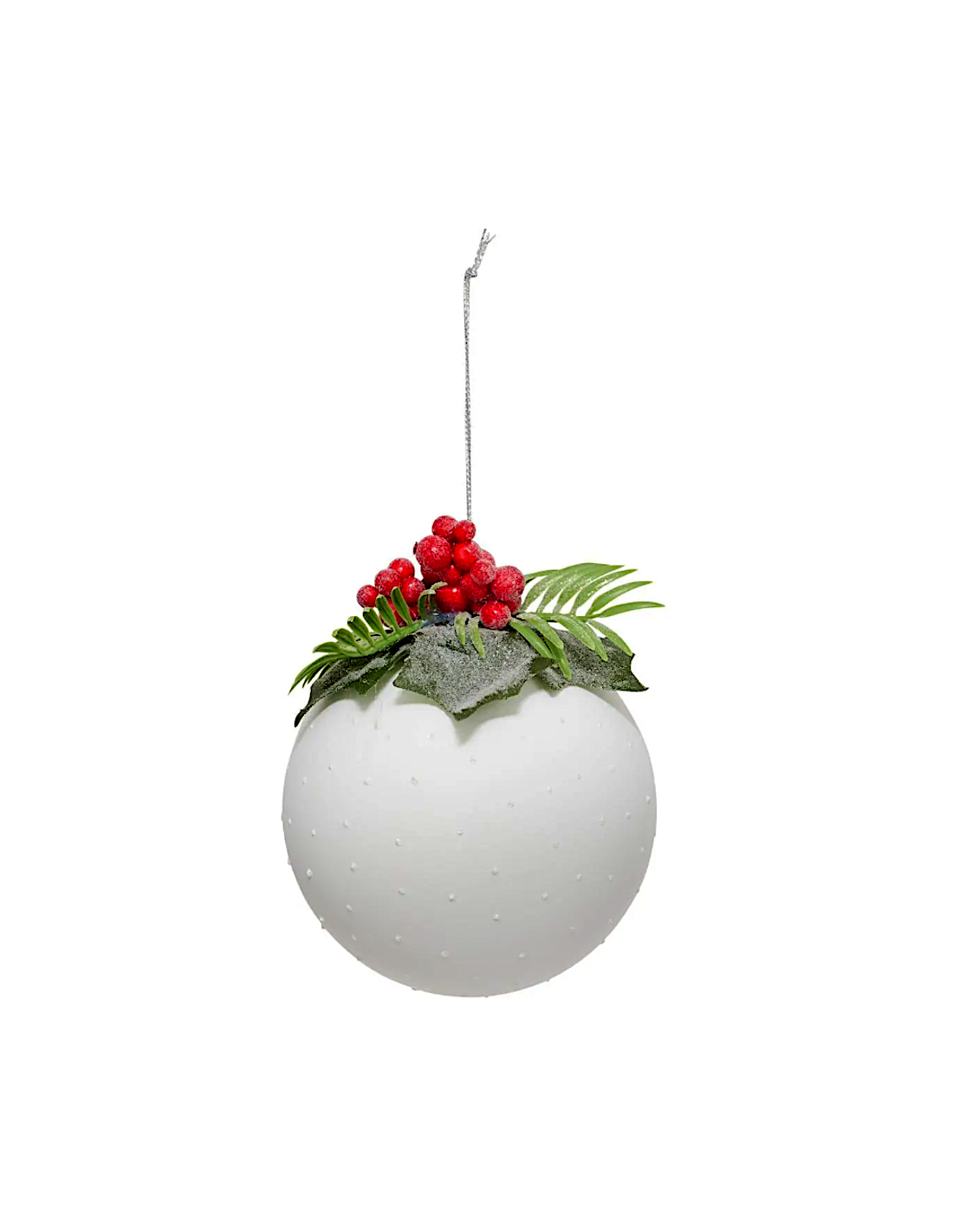 SFERE E PENDAGLI: vendita online Decorazione sfera di Natale 10cm in vetro bianco con agrifoglio - La magia di Natale a casa ...