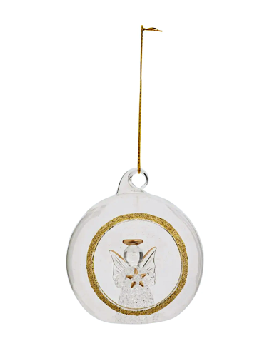 SFERE E PENDAGLI: vendita online Decorazione sfera di Natale 10cm in vetro trasparente con angelo dorato - La magia di Natale...