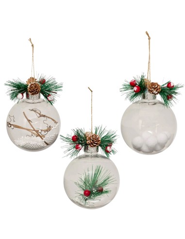 PENDENTE SFERA CON FOGLIE 10CM ASSORTITO TRASPARENTE