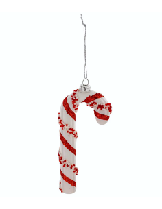 PENDENTE BASTONCINO VETRO 15CM ROSSO/BIANCO