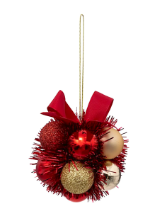PENDENTE 11 SFERE 3CM ORO/ROSSO PLASTICA
