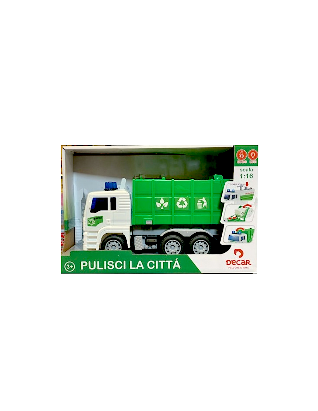 PRESCOLARI: vendita online CAMION RIFIUTI LUCI E SUONI, SCALA 1:16, VEICOLO GIOCATTOLO REALISTICO in offerta