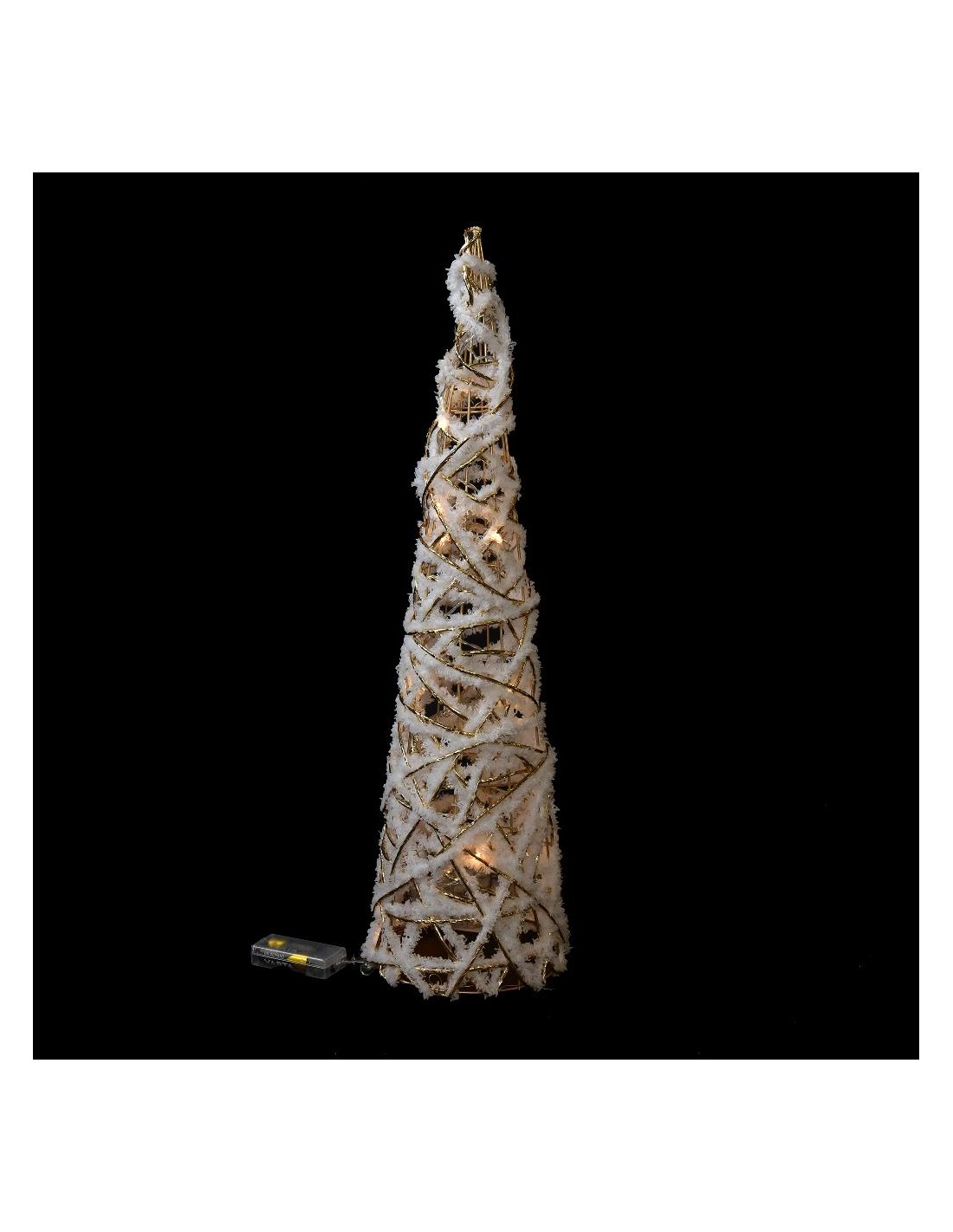 OGGETTISTICA NATALE: vendita online Albero cono di Natale bianco oro 16x60cm con 15 luci LED, decorazione luminosa elegante d...