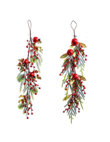 FIORI: vendita online Pendente natalizio 75cm con bacche rosse in plastica, decorazione da appendere assortita elegante in of...