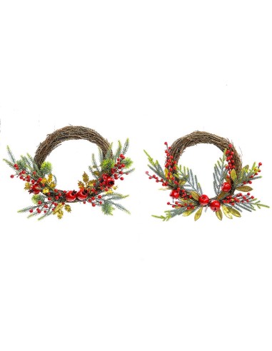DIETROPORTA: vendita online Dietroporta natalizio corona 55x35cm con bacche in plastica assortite, decorazione elegante per i...