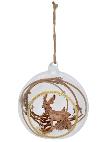 SFERE E PENDAGLI: vendita online Decorazione sfera di Natale 9cm in vetro trasparente con renna e rami - La magia di Natale a...