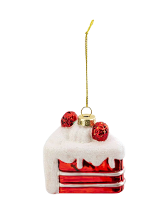 SFERE E PENDAGLI: vendita online Decorazione pendente di Natale pezzo di torta 8cm in vetro rosso e bianco - La magia di Nata...